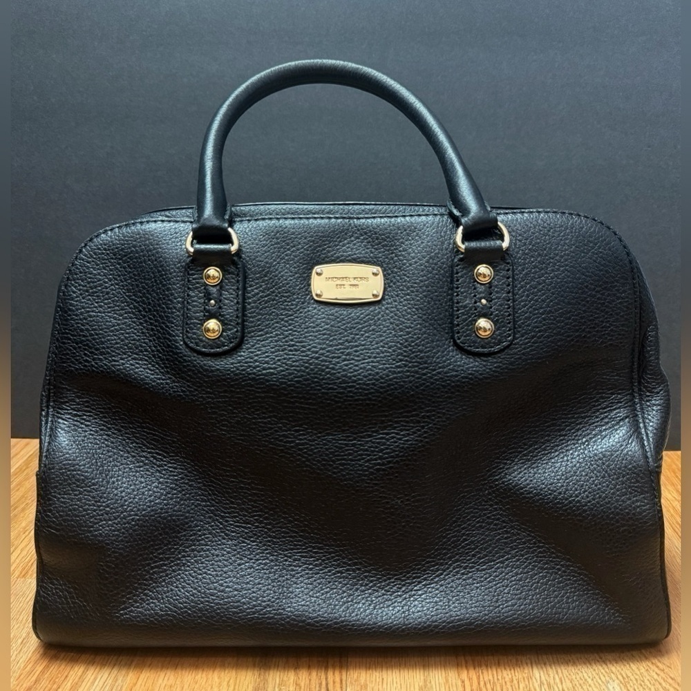 Michael Kors Black Soft Pebbled Leather Handle Purse Satchel